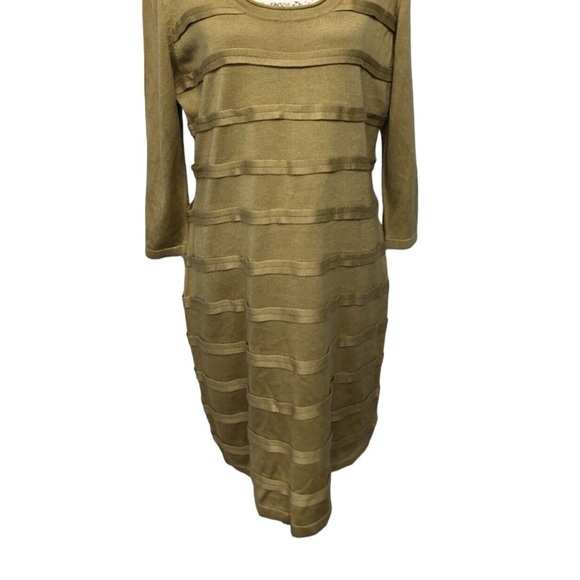 Calvin Klein Gold Knit Dress NWT 3/4 Sleeve Size L Party Occasion Metallic Chic - Picture 11 of 14